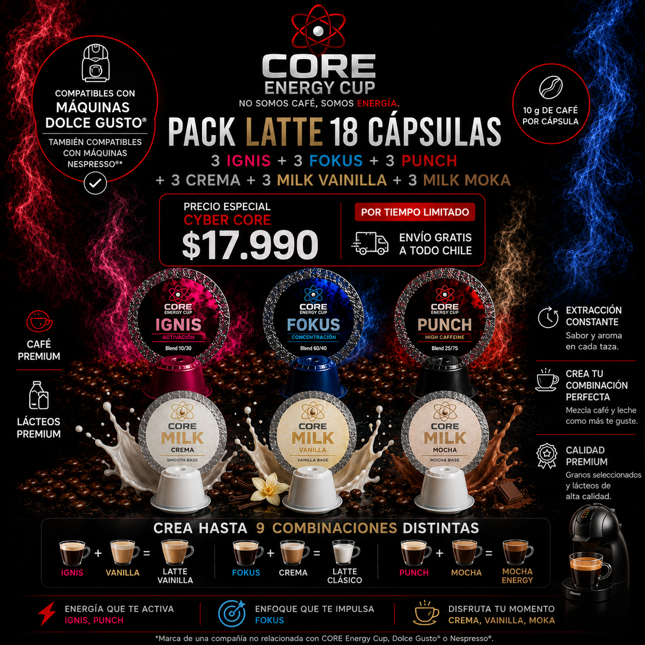 Pack Completo CORE | 18 Cápsulas Compatibles Dolce Gusto