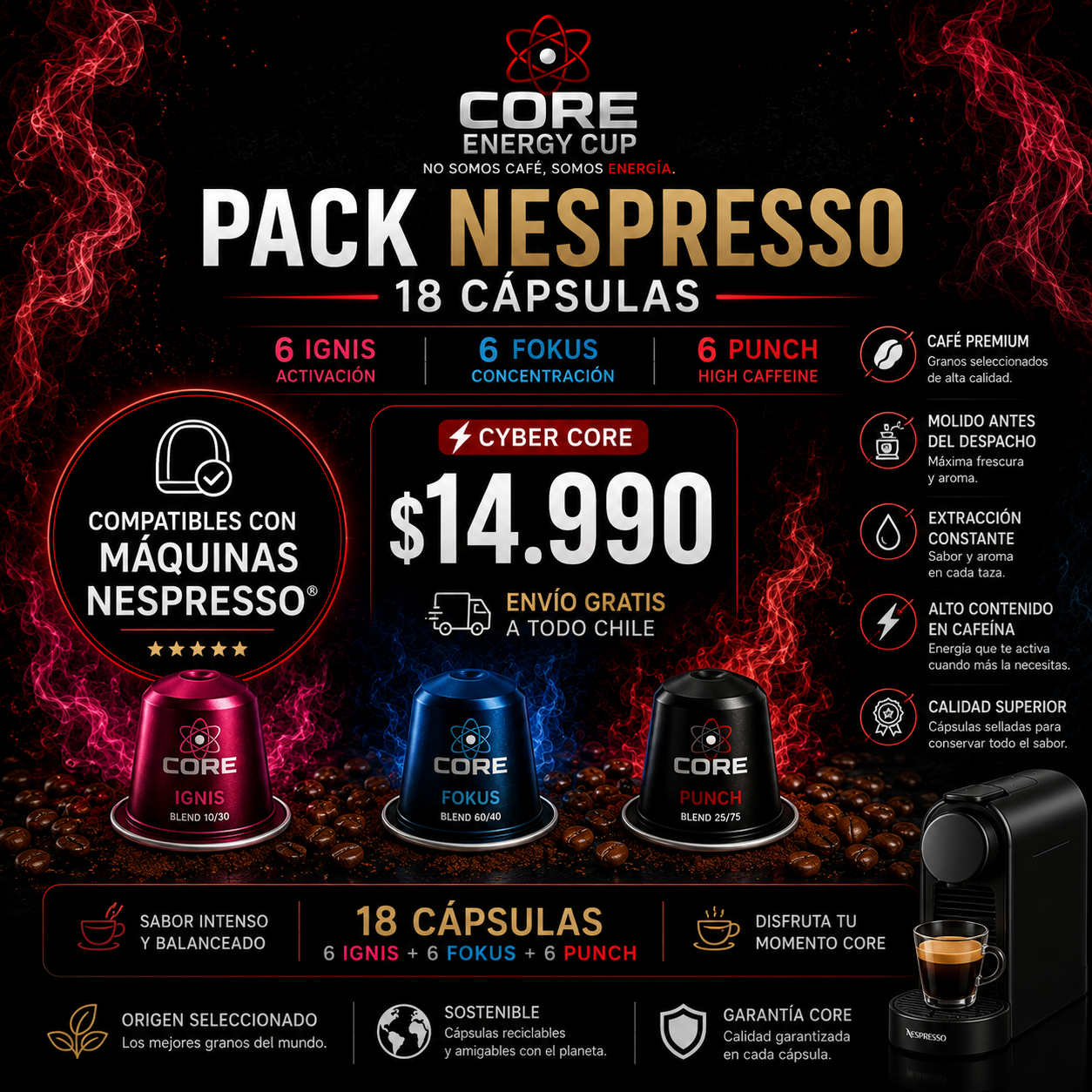 Pack Descubrimiento CORE | 18 Cápsulas Compatibles Nespresso