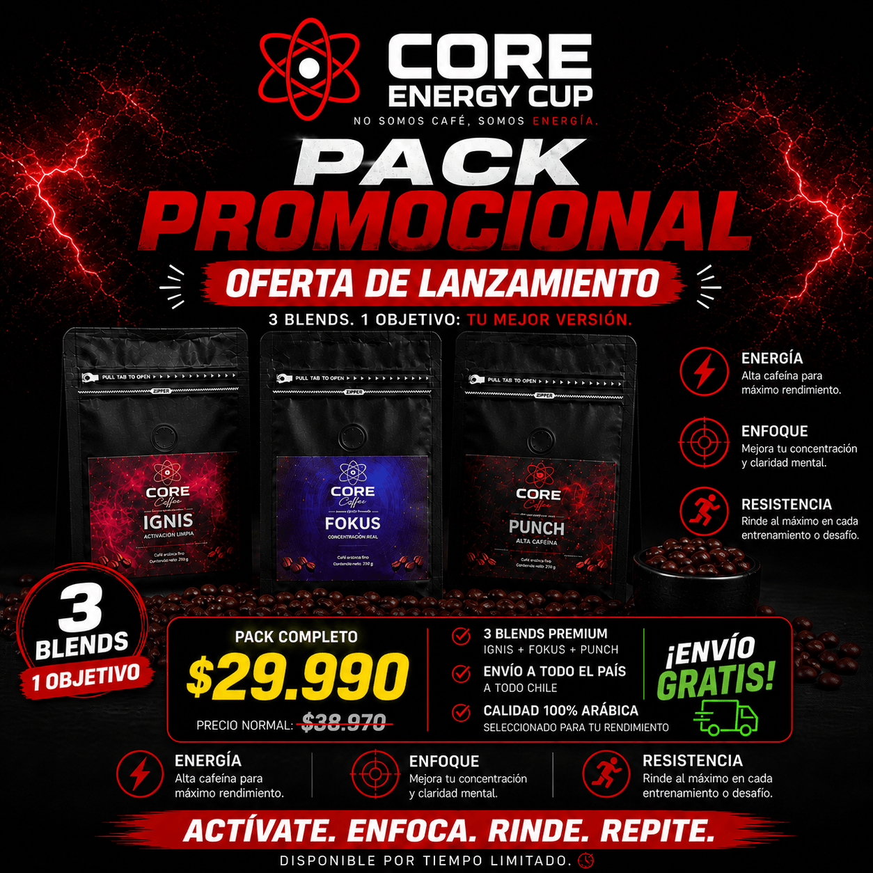 Pack Café Energético 3 Blend 750g