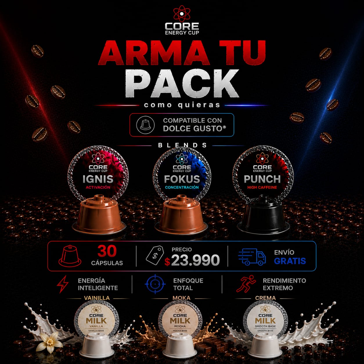 Cápsulas Compatibles Dolce Gusto Café Alto en Cafeína 30u